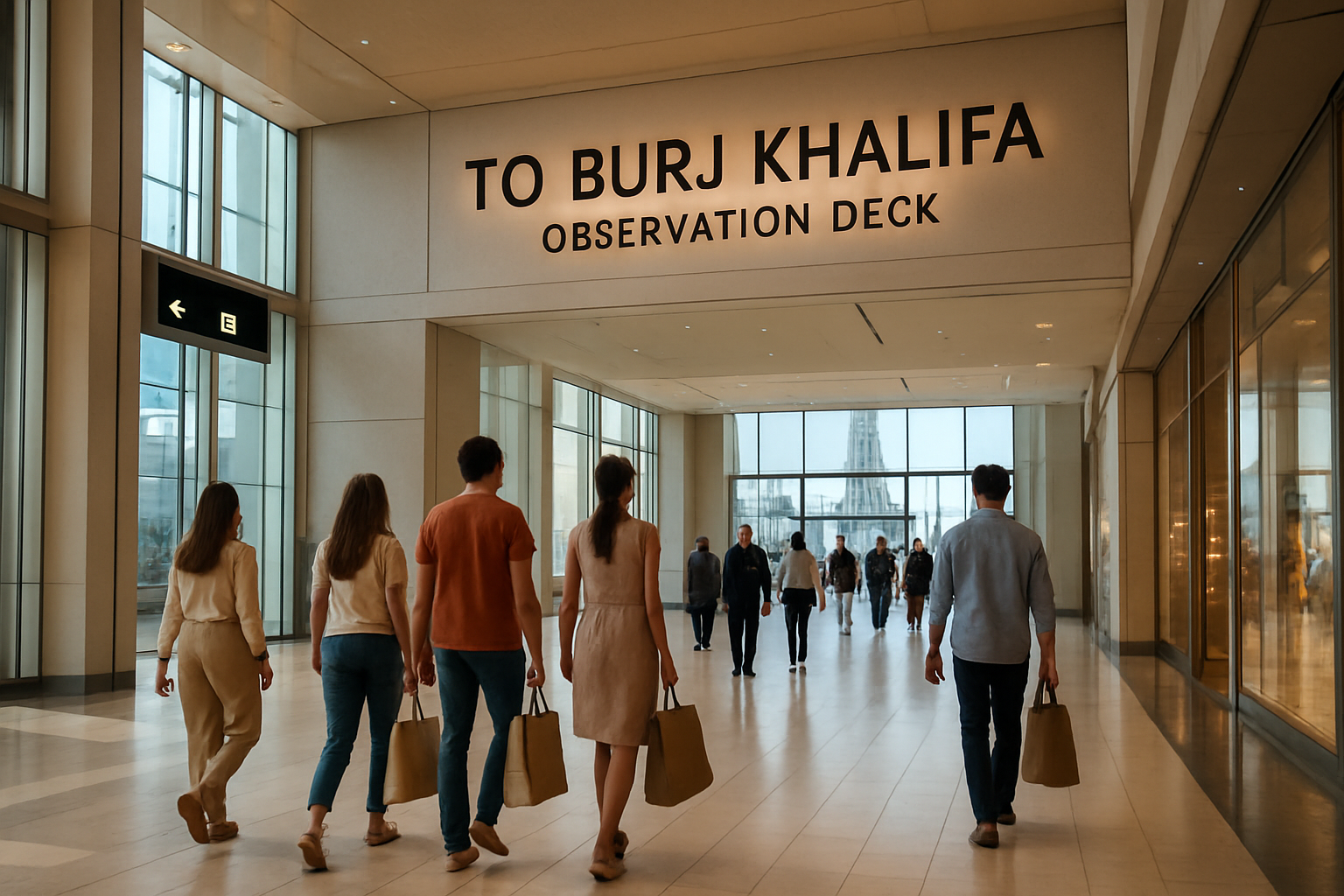 두바이몰 내부 연결 통로에서 바라본 Burj Khalifa 방면 입구 주변 풍경