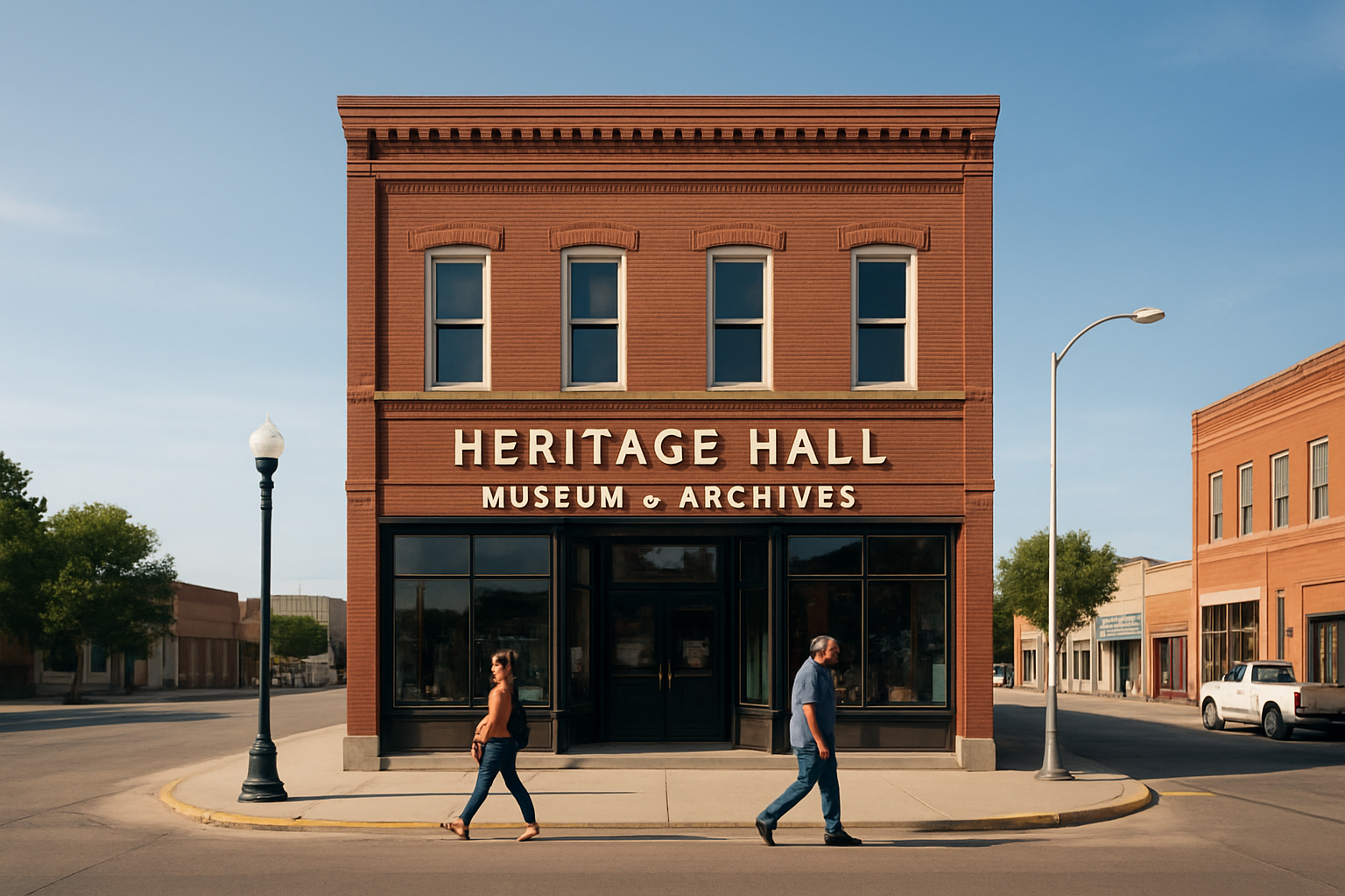 프리먼의 Heritage Hall 박물관 외관과 주변 거리 풍경